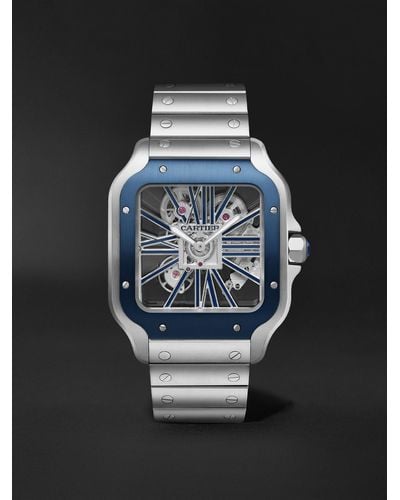 Cartier Santos De Limited Edition Hand-wound Skeleton 39.8mm Interchangeable Steel And Rubber Watch - Black