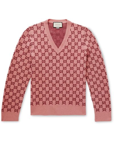 Gucci GG Monogram Felted-wool Blend V-neck Jumper - Pink