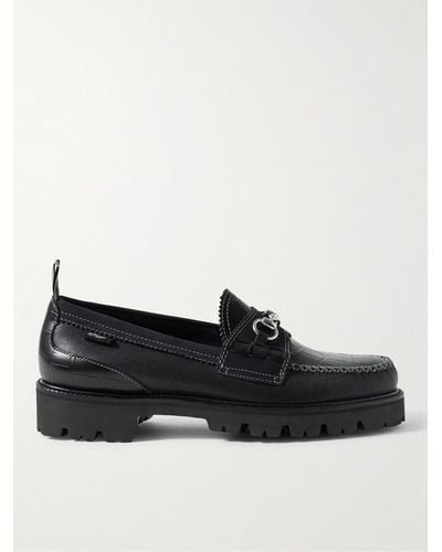 G.H. Bass & Co. Nicholas Daley Lincoln Weejuns® Embellished Suede-trimmed Croc-effect Leather Loafers - Black