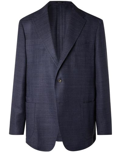 Drake's Unstructured Prince Of Wales Linen - Blue