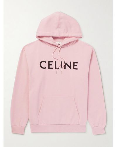 CELINE HOMME Logo-print Cotton-jersey Hoodie - Pink
