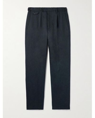 Dunhill Straight-leg Pleated Cotton And Linen-blend Twill Pants - Blue