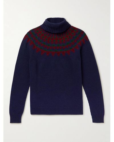 Incotex Jacquard-knit Virgin Wool Rollneck Sweater - Blue
