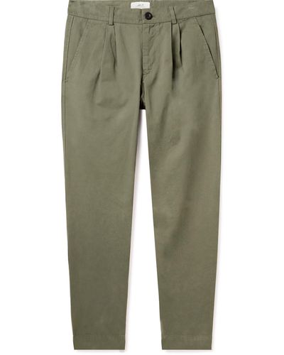 MR P. Tapered Pleated Garment-dyed Cotton-twill Pants - Green