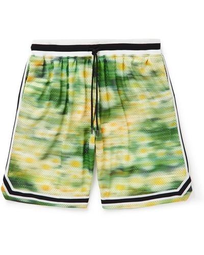 John Elliott Game Wide-leg Printed Mesh Drawstring Shorts - Green
