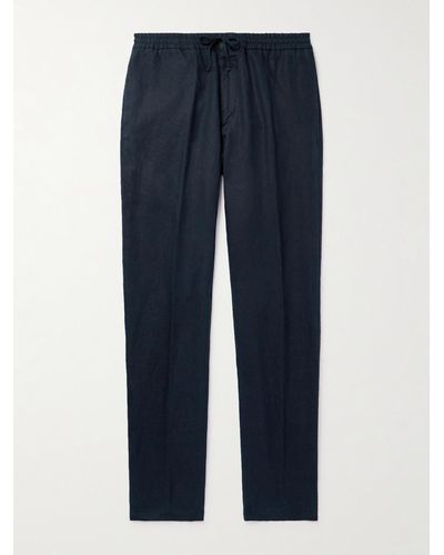 Canali Straight-leg Linen Drawstring Trousers - Blue