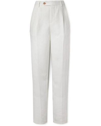 Brunello Cucinelli Slim-fit Straight-leg Pleated Linen-twill Suit Pants - White