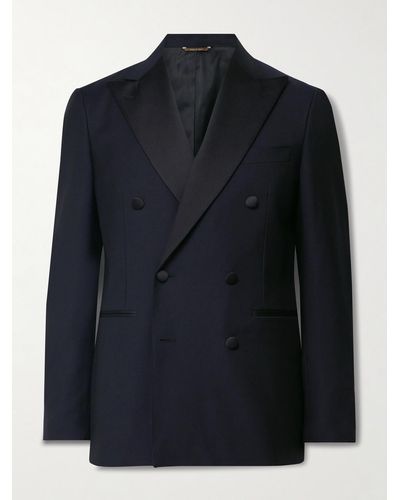 Canali Slim-fit Double-breasted Satin-trimmed Wool Tuxedo Jacket - Blue