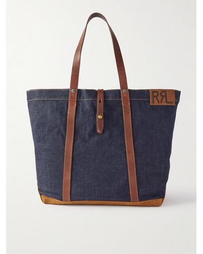 RRL Howard Suede And Leather-trimmed Denim Tote Bag - Blue