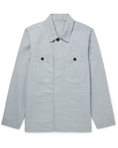 MR P. Garment-dyed Cotton And Linen-blend Twill Overshirt - Gray