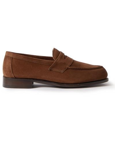 George Cleverley Cannes Suede Penny Loafers - Brown