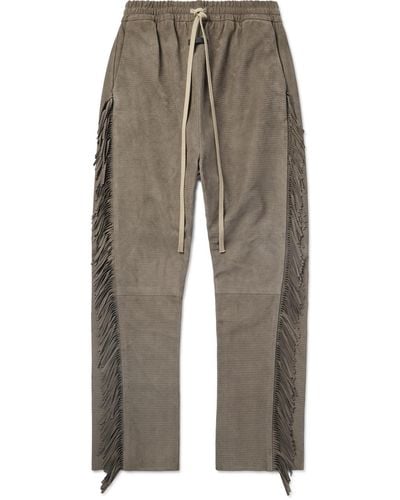 Fear Of God Straight-leg Logo-appliquèd Ribbed Fringed Suede Pants - Brown