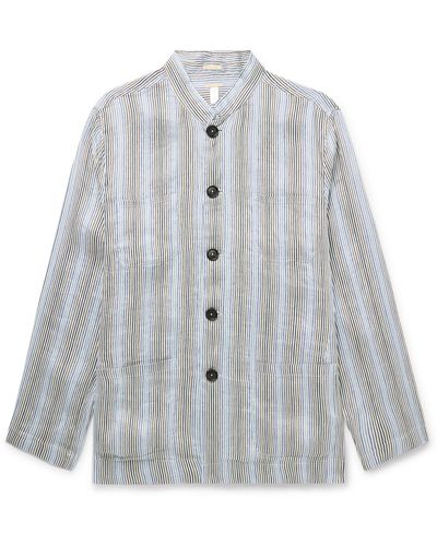 Massimo Alba Cina2 Grandad-collar Striped Linen And Silk-blend Overshirt - Gray