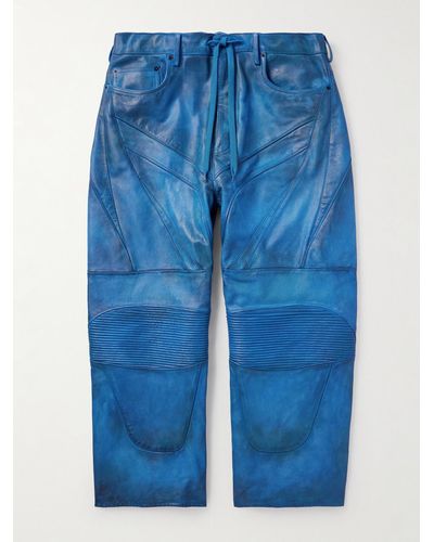 Balenciaga Biker Wide-leg Panelled Leather Drawstring Trousers - Blue