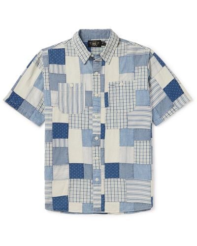 RRL Farrell Patchwork Cotton Shirt - Blue