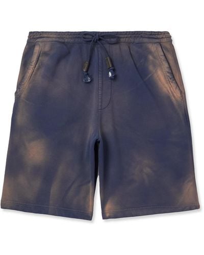 Loewe Garment-dyed Logo-embroidered Straight-leg Cotton-jersey Drawstring Shorts - Blue