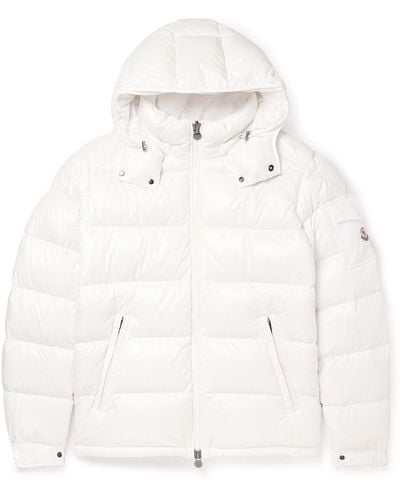Moncler Maya Logo-appliquéd Quilted Glossed-shell Hooded Down Jacket - Natural