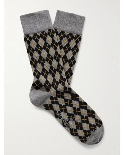 Kingsman Argylle Cotton And Nylon-blend Socks - Black