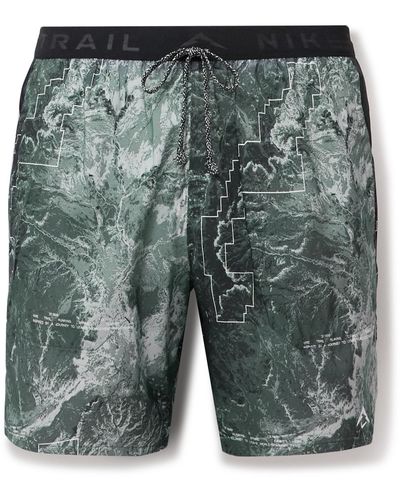 Nike Stride Straight-leg Mesh-panelled Printed Dri-fit Ripstop Drawstring Shorts - Gray