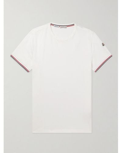Moncler Slim-Fit Logo-Appliquéd Contrast-Tipped Cotton-Blend Jersey T-Shirt - Bianco