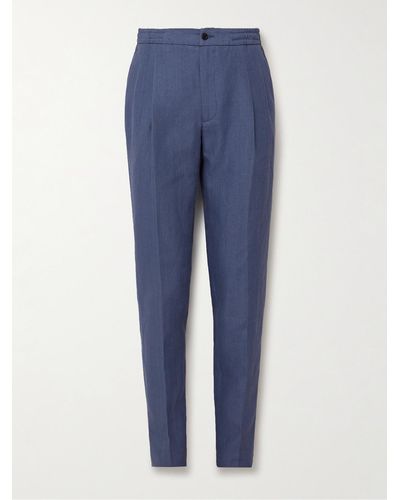 Rubinacci Tapered Pleated Linen Trousers - Blue