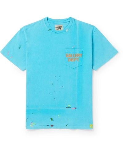 GALLERY DEPT. Vintage Logo-print Paint-splattered Cotton-jersey T-shirt - Blue