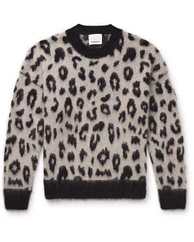 Isabel Marant Tevy Leopard-jacquard Brushed-knit Sweater - Black