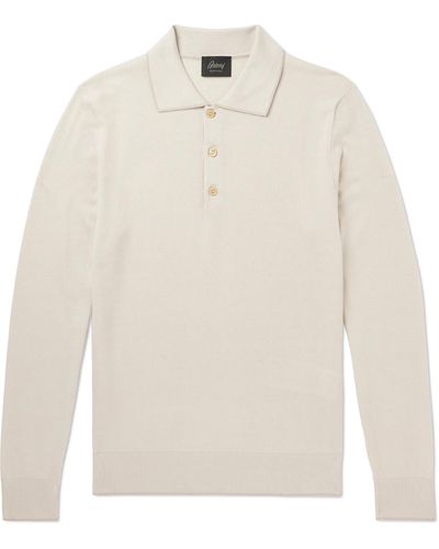 Brioni Sea Island Cotton And Cashmere-blend Polo Shirt - White
