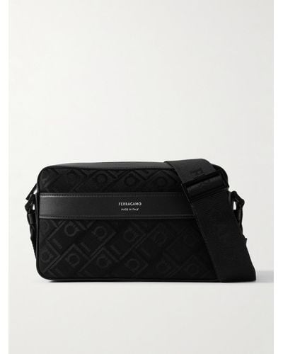 Ferragamo Leather-trimmed Logo-jacquard Canvas Messenger Bag - Black