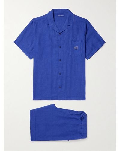 Desmond & Dempsey Linen Pyjama Set - Blue