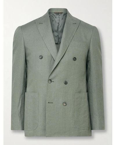 Canali Kei Slim-fit Double-breasted Linen Suit Jacket - Green