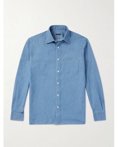Rubinacci Camicia in chambray di cotone - Blu