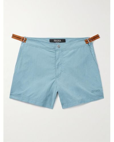Zegna Slim-fit Mid-length Webbing-trimmed Swim Shorts - Blue