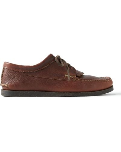 Yuketen Textured-leather Kiltie Derby Shoes - Brown