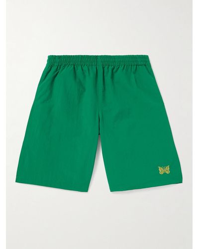 Needles Straight-leg Embroidered Shell Swim Shorts - Green