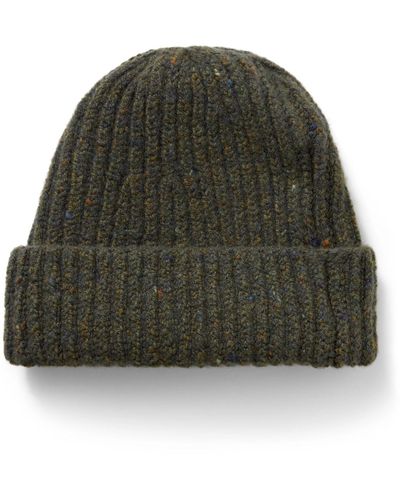 Inis Meáin Ribbed Merino Wool And Cashmere-blend Beanie - Green