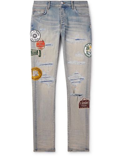 Amiri Slim-fit Appliquéd Distressed Jeans - Blue