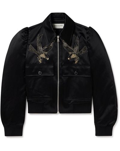 Dries Van Noten Embellished Cotton-blend Satin Blouson Jacket - Black