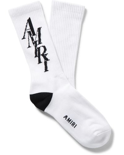Amiri Stack Logo-jacquard Ribbed Cotton-blend Socks - White