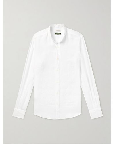 Incotex Camicia in lino con collo alla coreana Glanshirt - Bianco