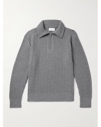 MR P. Ribbed Merino Wool Half-zip Sweater - Grey