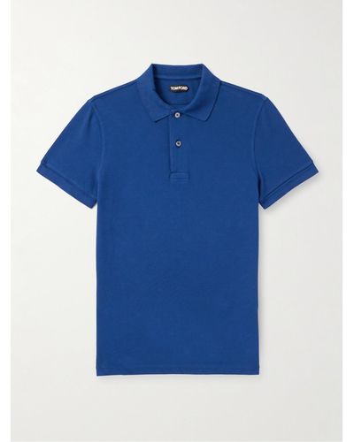 Tom Ford Schmal geschnittenes Polohemd aus Baumwoll-Piqué in Stückfärbung - Blau
