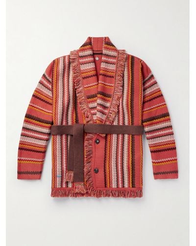 Alanui Ushuaia Stories Baja Striped Fringed Wool Cardigan - Red