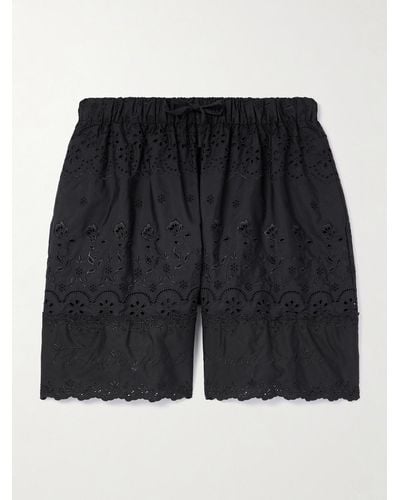 Simone Rocha Wide-leg Broderie Anglaise Cotton-poplin Drawstring Shorts - Black