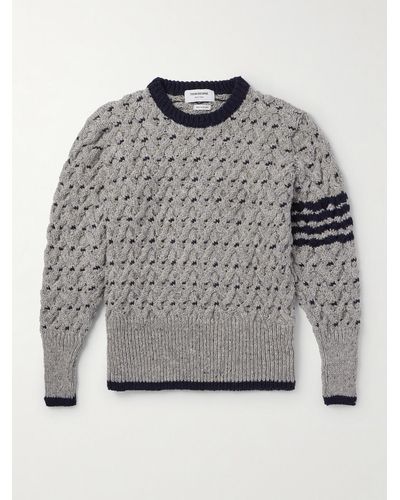 Thom Browne Slim-fit Striped Cable-knit Wool And Mohair-blend Jumper - Grey