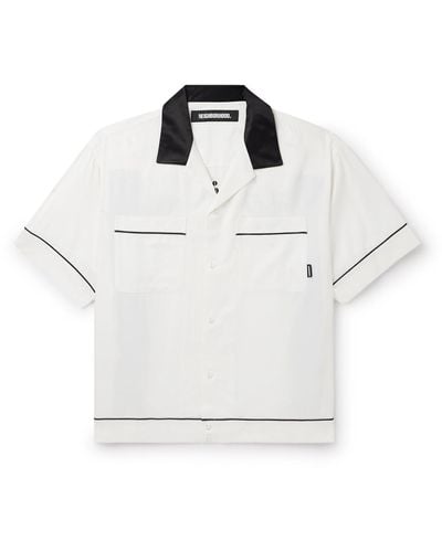 Neighborhood Cropped Camp-collar Satin-trimmed Embroidered Twill Shirt - White