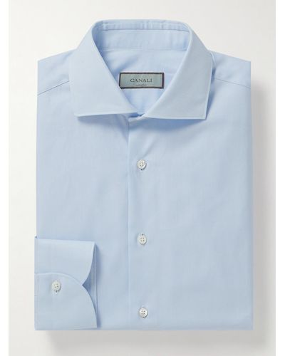 Canali Cutaway-collar Cotton-twill Shirt - Blue