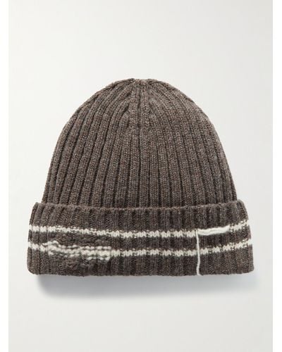 mfpen Court Striped Ribbed Recycled-wool Beanie - Grey