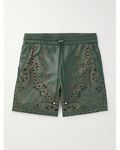 Amiri Straight-leg Cutout Bandana-print Leather Shorts - Green