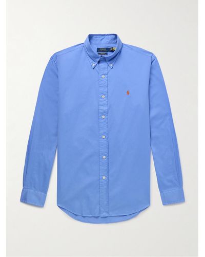 Polo Ralph Lauren Button-down Collar Logo-embroidered Cotton-twill Shirt - Blue